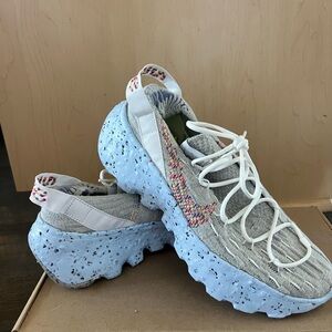 Nike Space Hippie 04 Gray and White Sneakers with Blue Soles